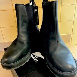 Sorel Black Leather Chelsea Heeled Boots